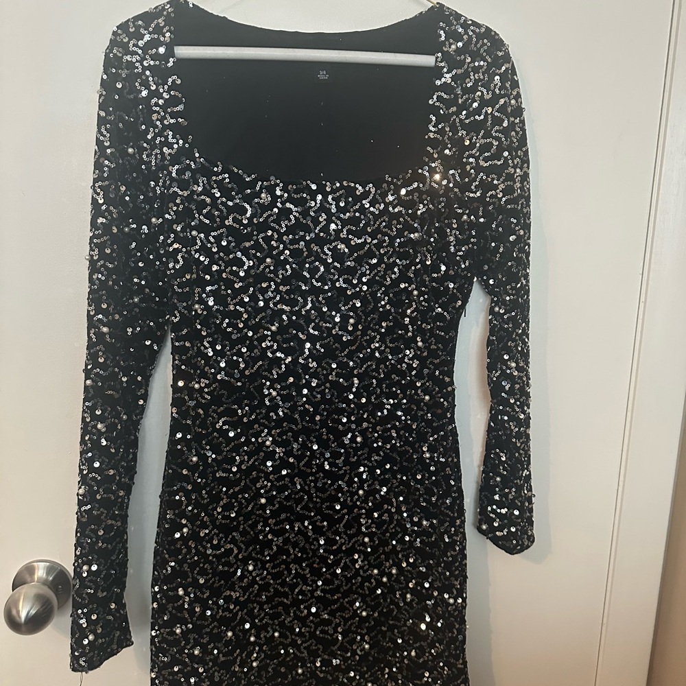 B Darlin from Macys Black Sequin Long Sleeve Dress